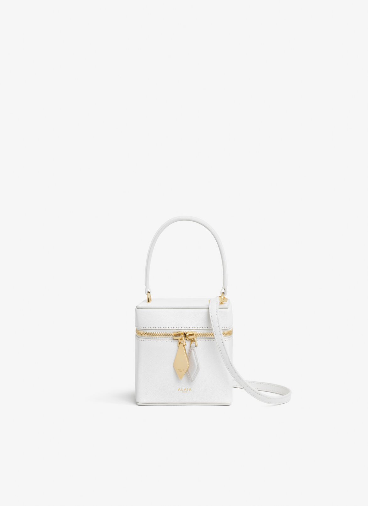 NECESER CUBO DE PIEL DE CABRA BRILLANTE ALAÏA BLANCO NECESER CUBO DE PIEL DE CABRA BRILLANTE